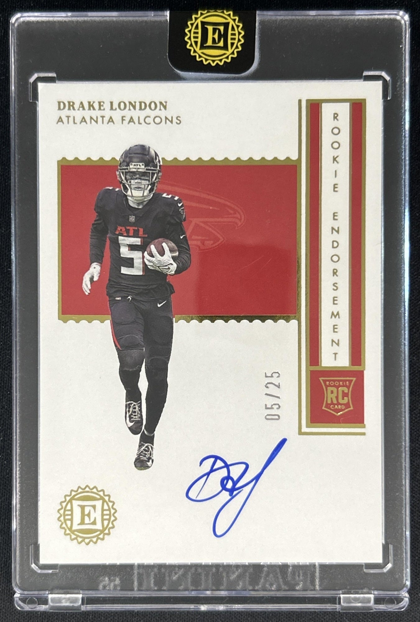 Drake London 2022 Panini Encased Rookie Endorsements Gold /25 Falcons Front