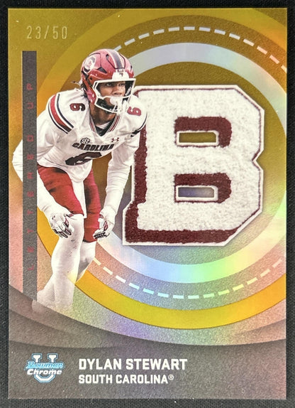 Dylan Stewart 2025 Chrome University Lettered Up! Gold Refractor /50 Gamecocks front
