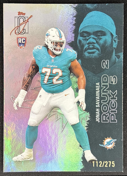 Jonah Savaiinaea 2025 Topps Signature Class Rookie Silver Foil /275 Dolphins