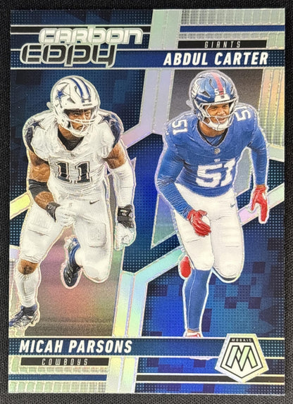 Abdul Carter Micah Parsons 2025 Panini Mosaic Carbon Copy Silver Prizm