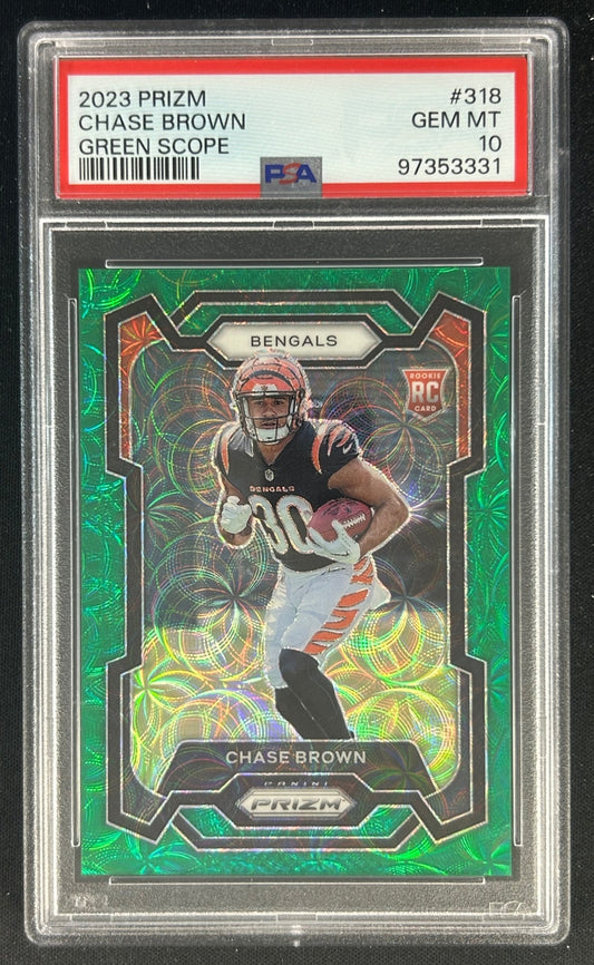 Chase Brown 2023 Prizm Green Scope /75 PSA 10 Bengals - Front