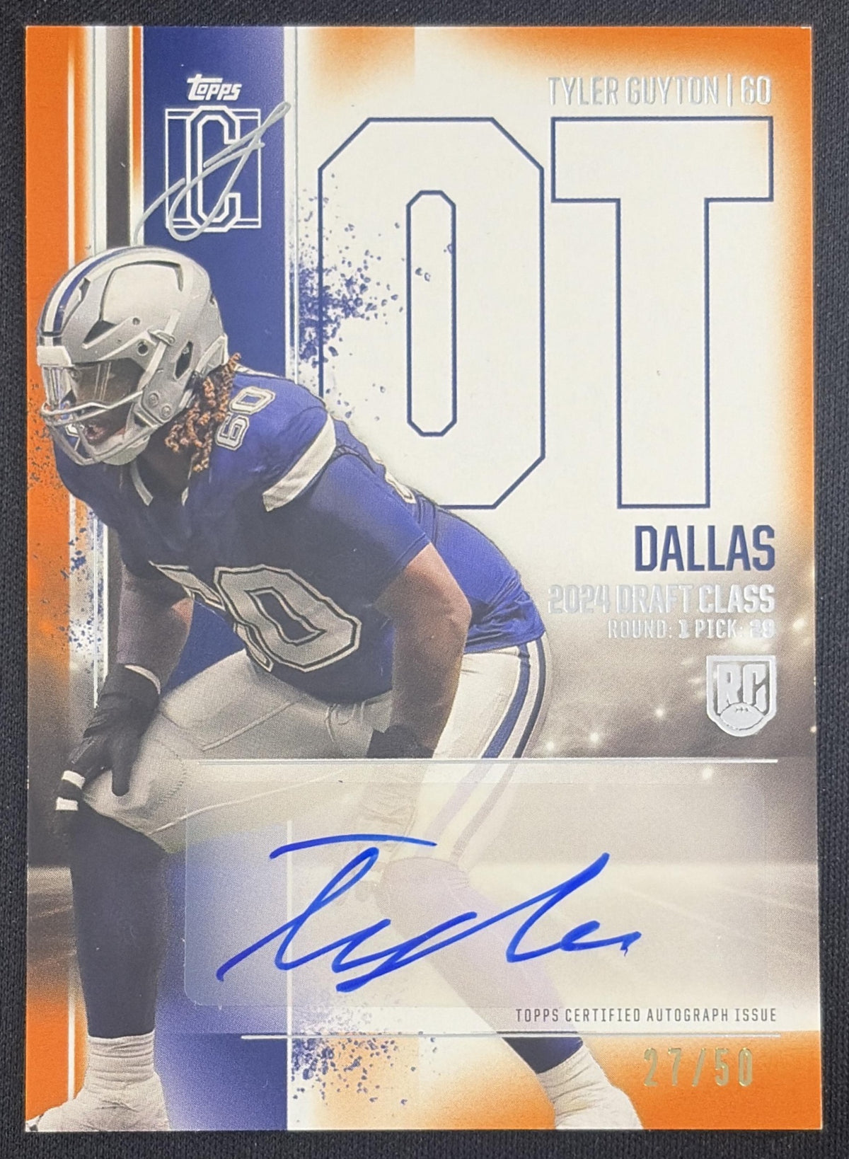 Tyler Guyton 2024 Topps Signature Class Rookie I Auto Orange /50 Cowboys Sports Trading Card