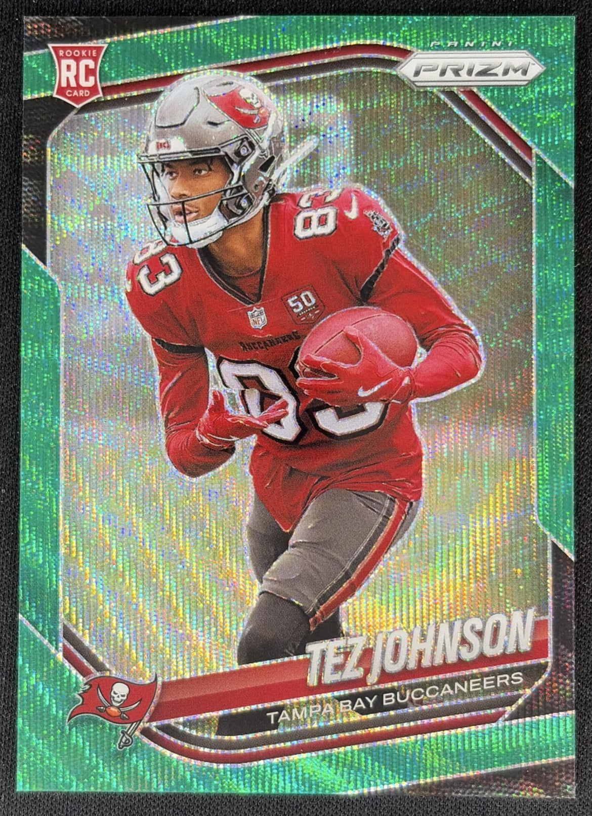 Tez Johnson 2025 Panini Prizm Green Wave Buccaneers front