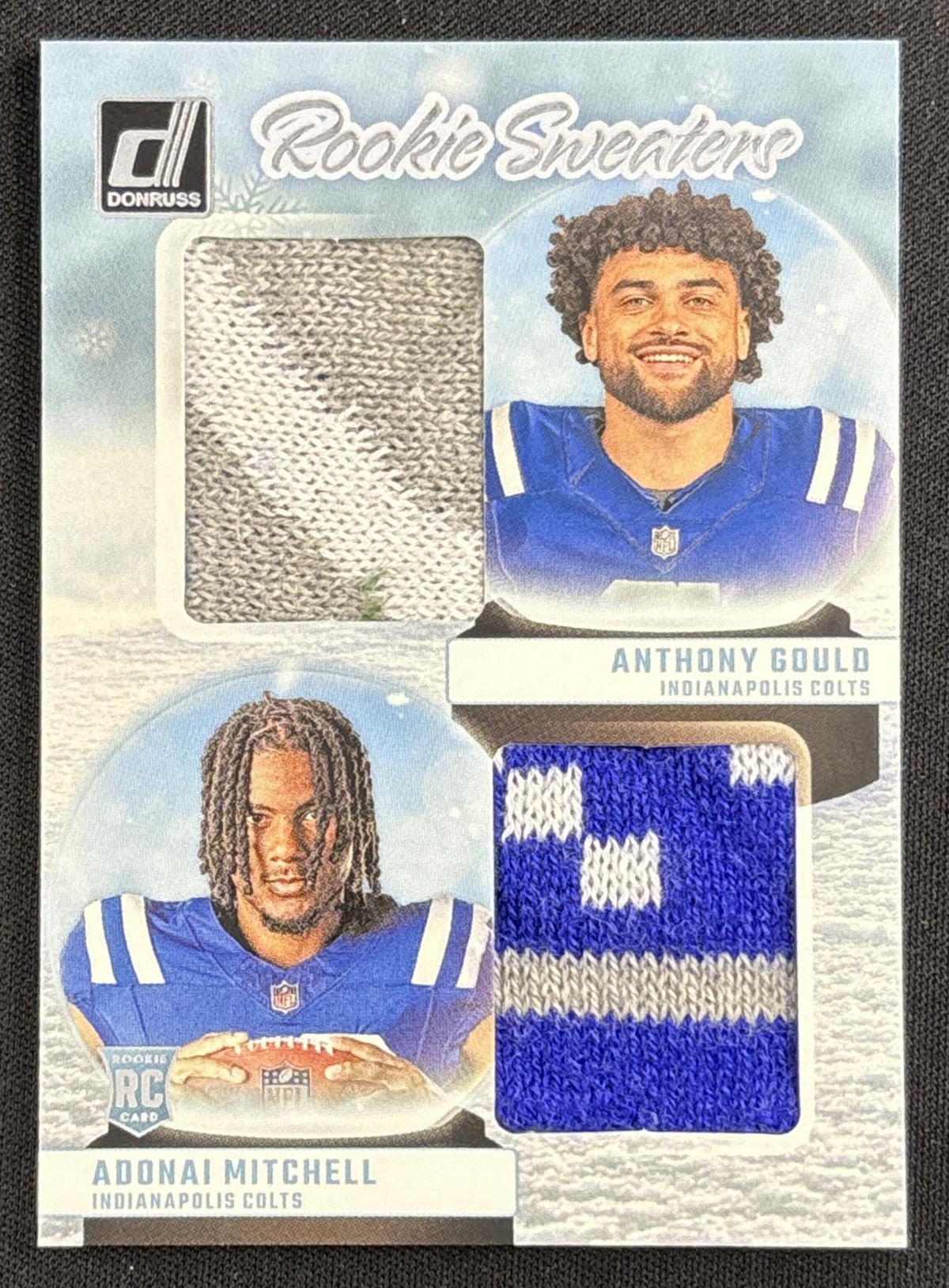 Adonai Mitchell Anthony Gould 2024 Panini Donruss Rookie Holiday Sweater Dual Colts