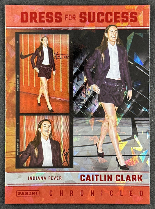 Caitlin Clark 2025 Panini Chronicled Dress For Success Red Cracked Ice Fever 64 Indiana Fever