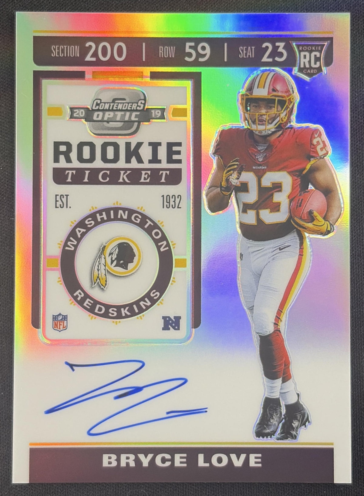 Bryce Love 2019 Panini Contenders Optic Rookie Auto Redskins