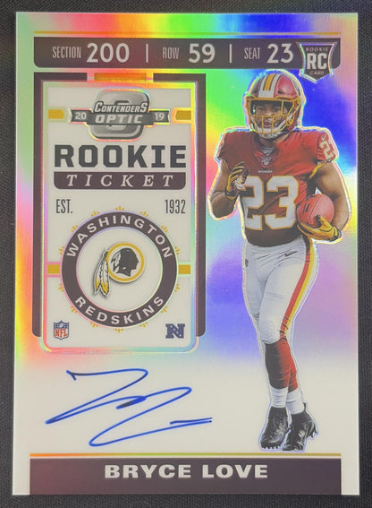 Bryce Love 2019 Panini Contenders Optic Rookie Auto Redskins