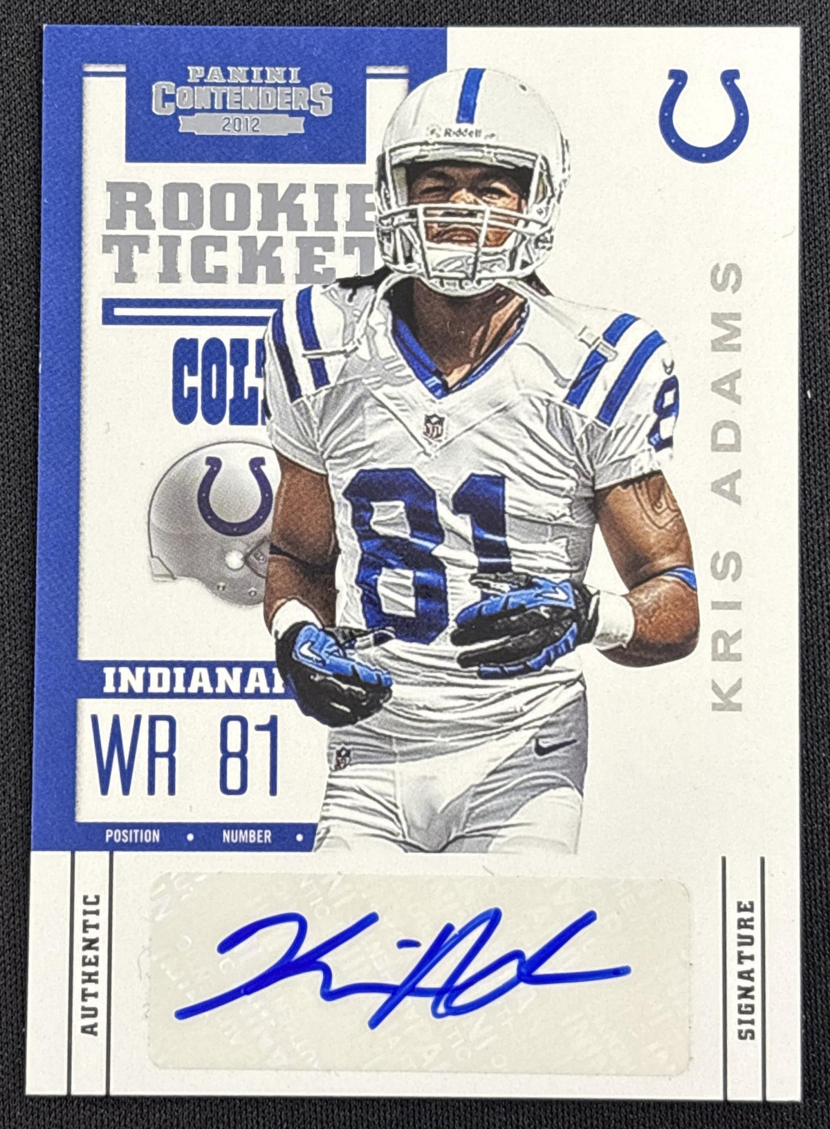 Kris Adams 2012 Panini Contenders Rookie Auto Colts Indianapolis Colts