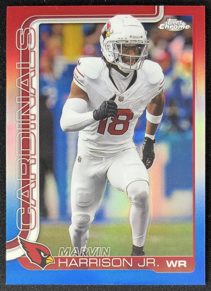 Marvin Harrison Jr. 2025 Topps Chrome Red/White/Blue Refractor Cardinals front
