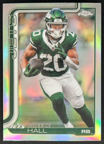 Breece Hall 2025 Topps Chrome Refractor Jets Sports Trading Cards