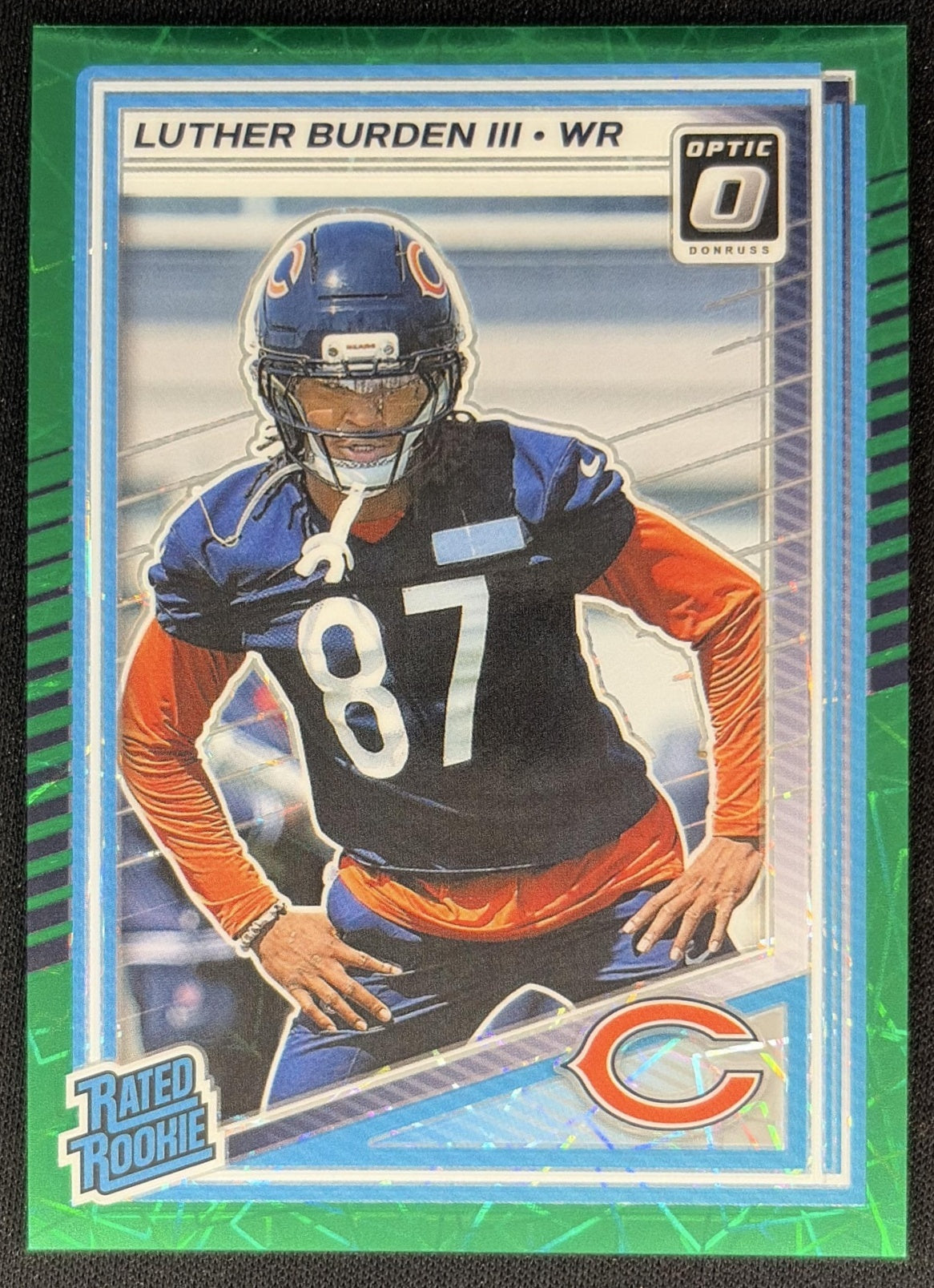 Luther Burden III 2025 Donruss Optic Rated Rookie Green Velocity Prizm Bears Front