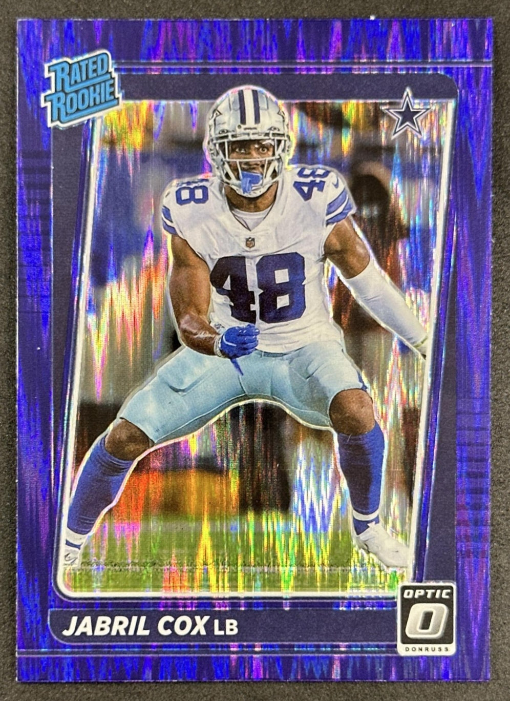 Jabril Cox 2021 Panini Donruss Optic Purple Shock Cowboys front sports trading card