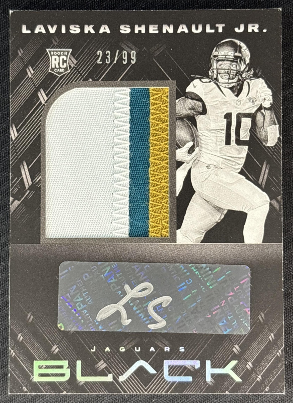 Laviska Shenault Jr. 2020 Panini Black Rookie Signature Materials /99 Jaguars front