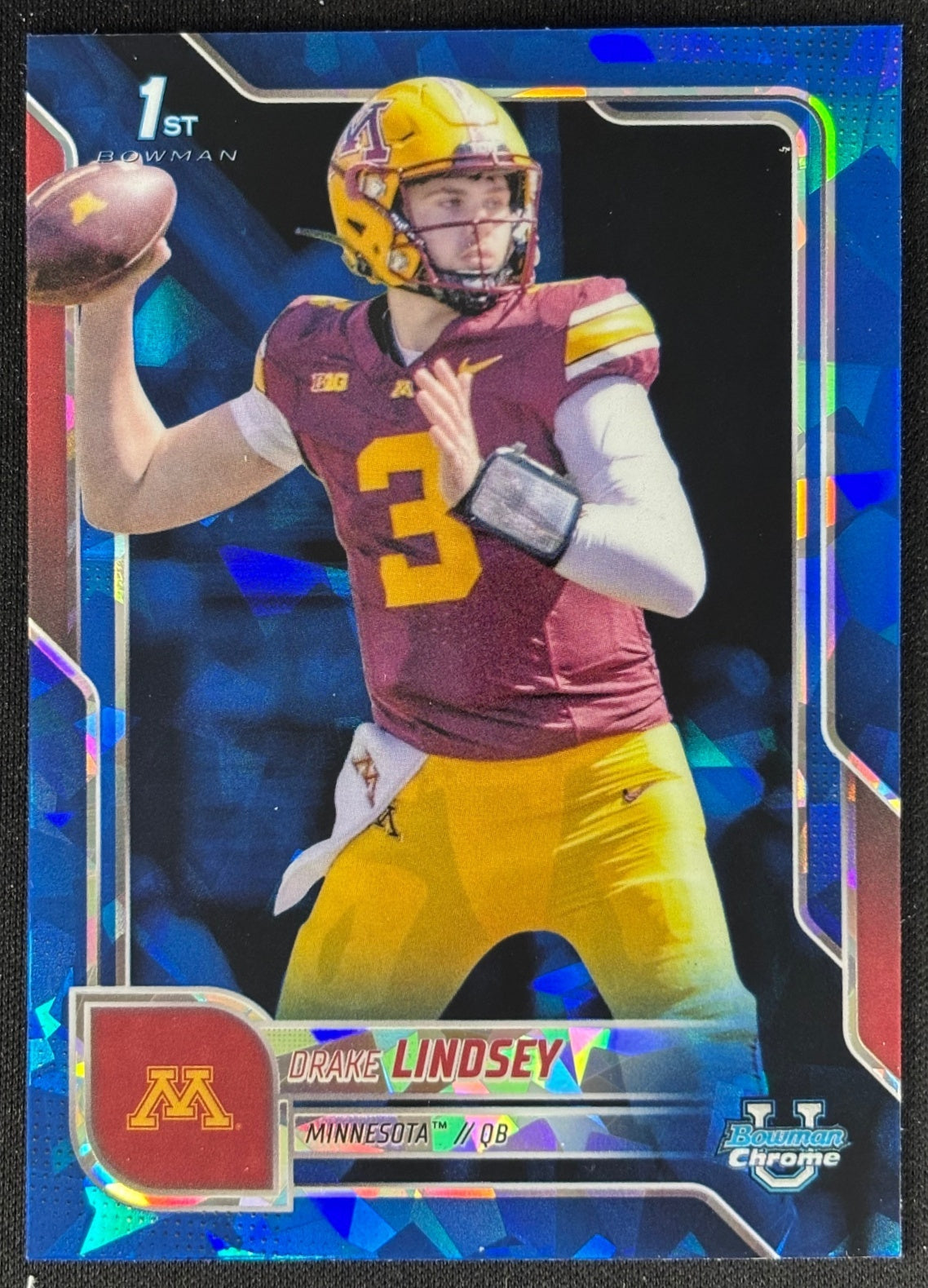 Drake Lindsey 2025 Chrome University Sapphire Prospect Golden Gophers - Front