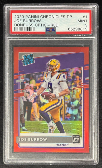 Joe Burrow 2020 Chronicles Draft Picks Donruss Optic Rated Rookie Red PSA 9 Tigers Bengals Sports Trading Cards