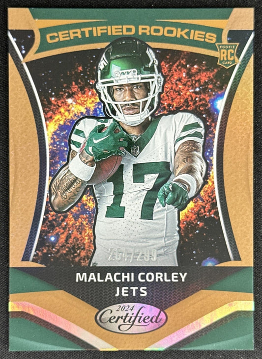 Malachi Corley 2024 Panini Certified Rookies Bronze Mirror /299 Jets Sports Trading Card