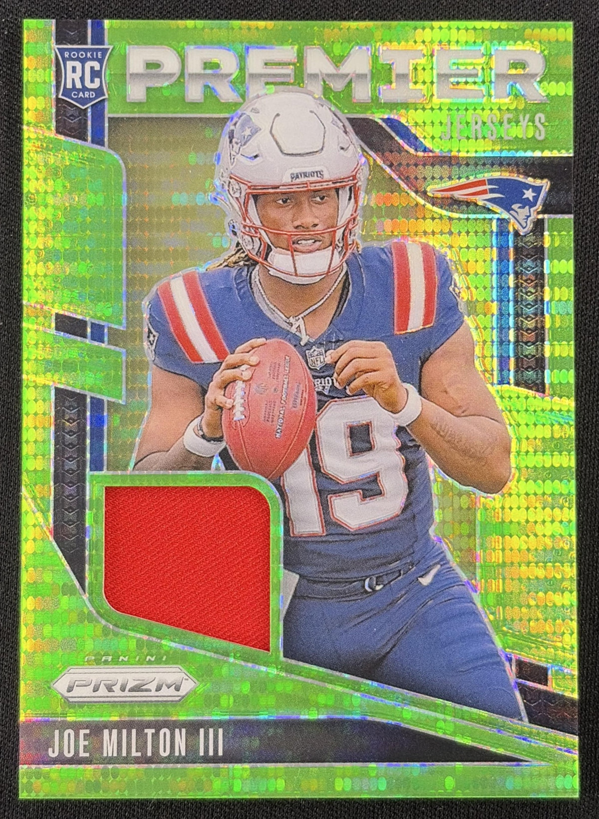 Joe Milton III 2024 Panini Prizm Premier Jerseys Neon Green Pulsar Patriots
