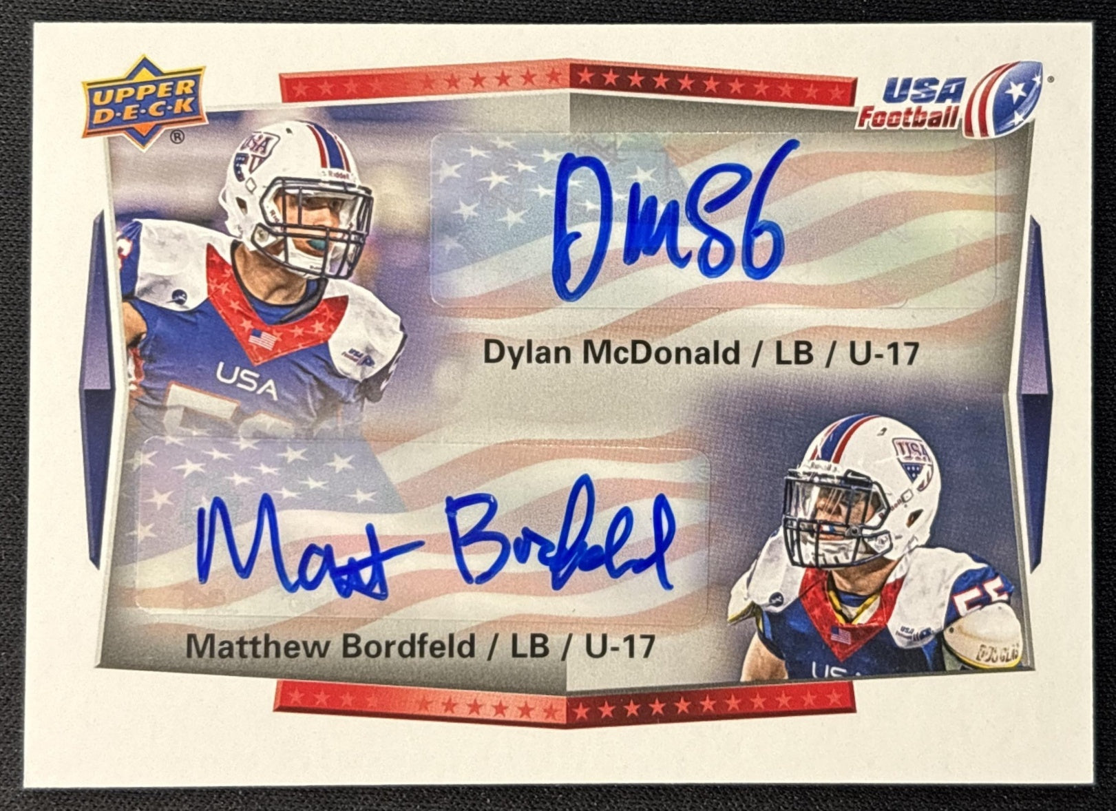 Matthew Bordfeld Dylan McDonald 2015 Upper Deck USA Football Auto front