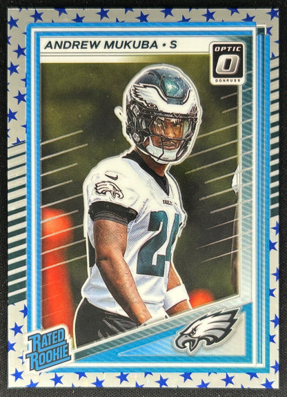 Andrew Mukuba 2025 Panini Donruss Optic Rated Rookie Stars Prizm Eagles Sports Trading Cards