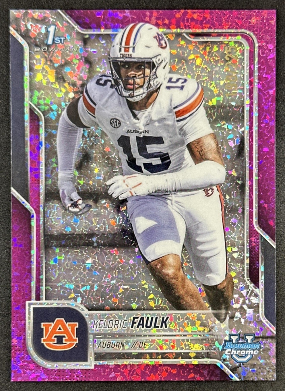 Keldric Faulk 2025 Chrome University Prospects Fuchsia Mini-Diamond Refractor /225 Tigers front