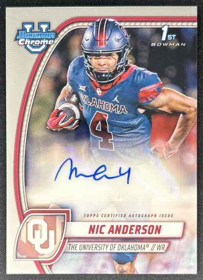 Nic Anderson 2024 Bowman Chrome University Prospect Auto Sooners front