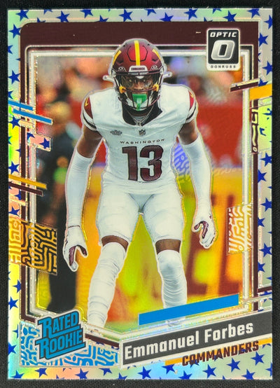Emmanuel Forbes 2023 Donruss Optic Blue Stars Prizm Commanders Sports Trading Cards
