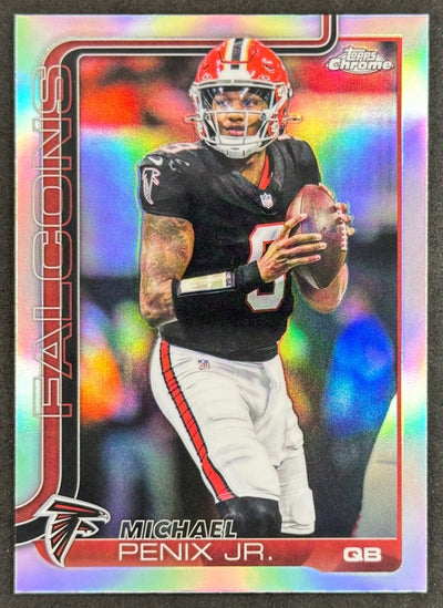 Michael Penix Jr. 2025 Topps Chrome Refractor Falcons Sports Trading Cards