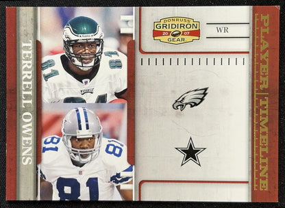 Terrell Owens 2007 Donruss Gridiron Gear Player Timeline Gold /500 Cowboys front