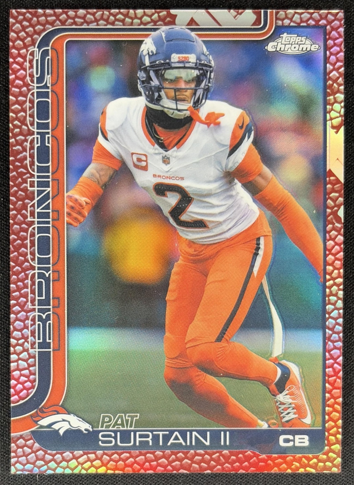 Pat Surtain II 2025 Topps Chrome Football Leather Refractor Broncos