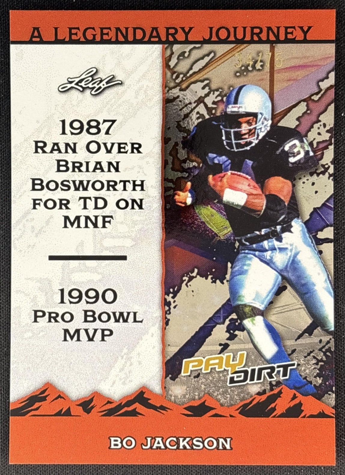 Bo Jackson 2026 Leaf Paydirt A Legendary Journey Orange /75 front