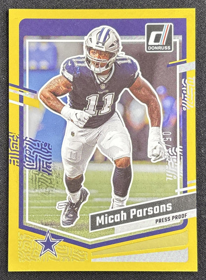 Micah Parsons 2023 Panini Donruss Press Proof Gold /50 Cowboys