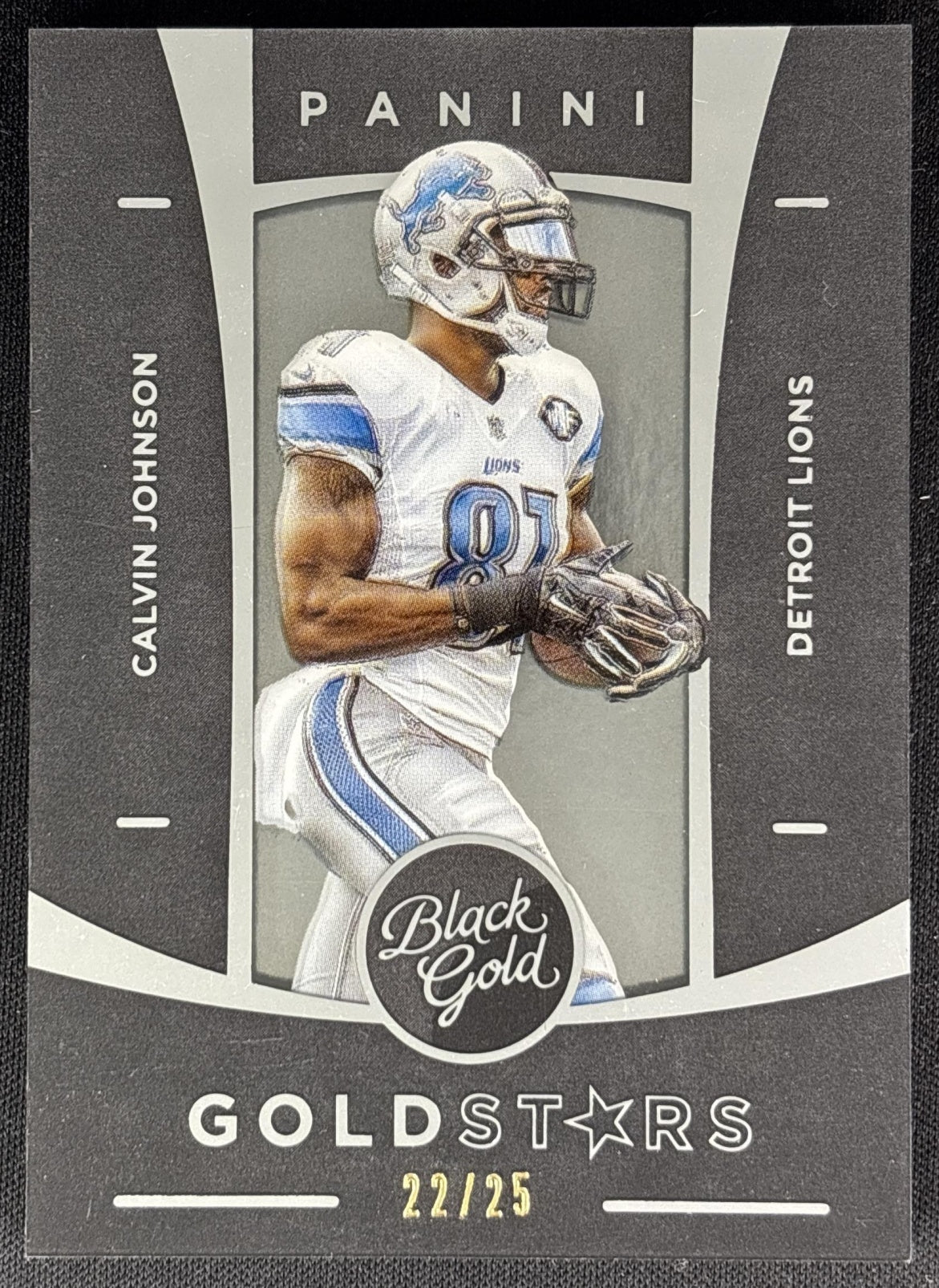 Calvin Johnson 2015 Panini Black Gold Stars White Foil /25 Lions Sports Trading Card