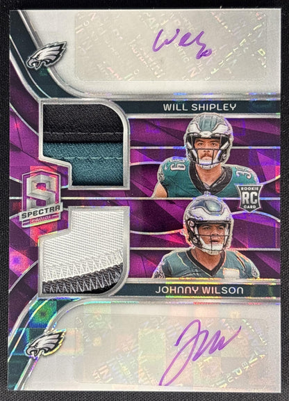 Will Shipley Johnny Wilson 2024 Spectra Dual Patch Auto Neon Purple /30 Sports Trading Cards