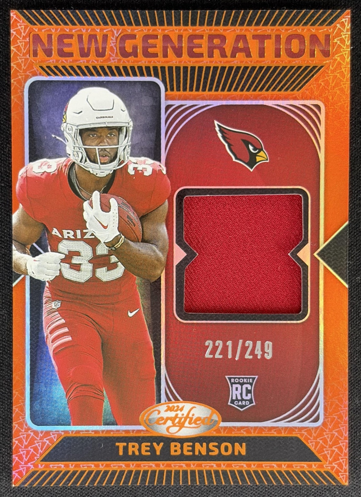 Trey Benson 2024 Certified New Generation Jerseys Mirror Orange /249 Cardinals