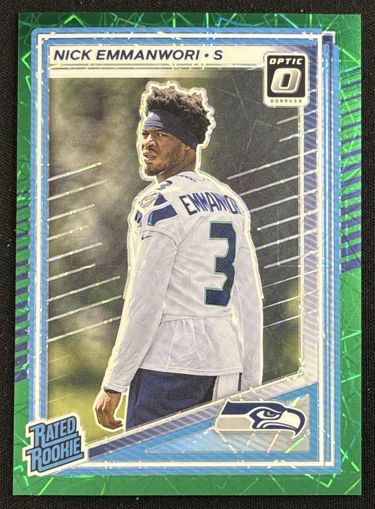 Nick Emmanwori 2025 Panini Donruss Optic Rated Rookie Green Velocity Prizm Seahawks Sports Trading Card