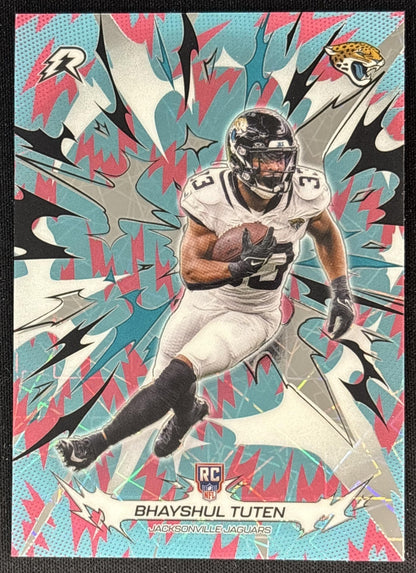 Bhayshul Tuten 2025 Topps Resurgence Sky Blue and Pink Shock Refractor Jaguars Jacksonville Jaguars Sports Trading Cards