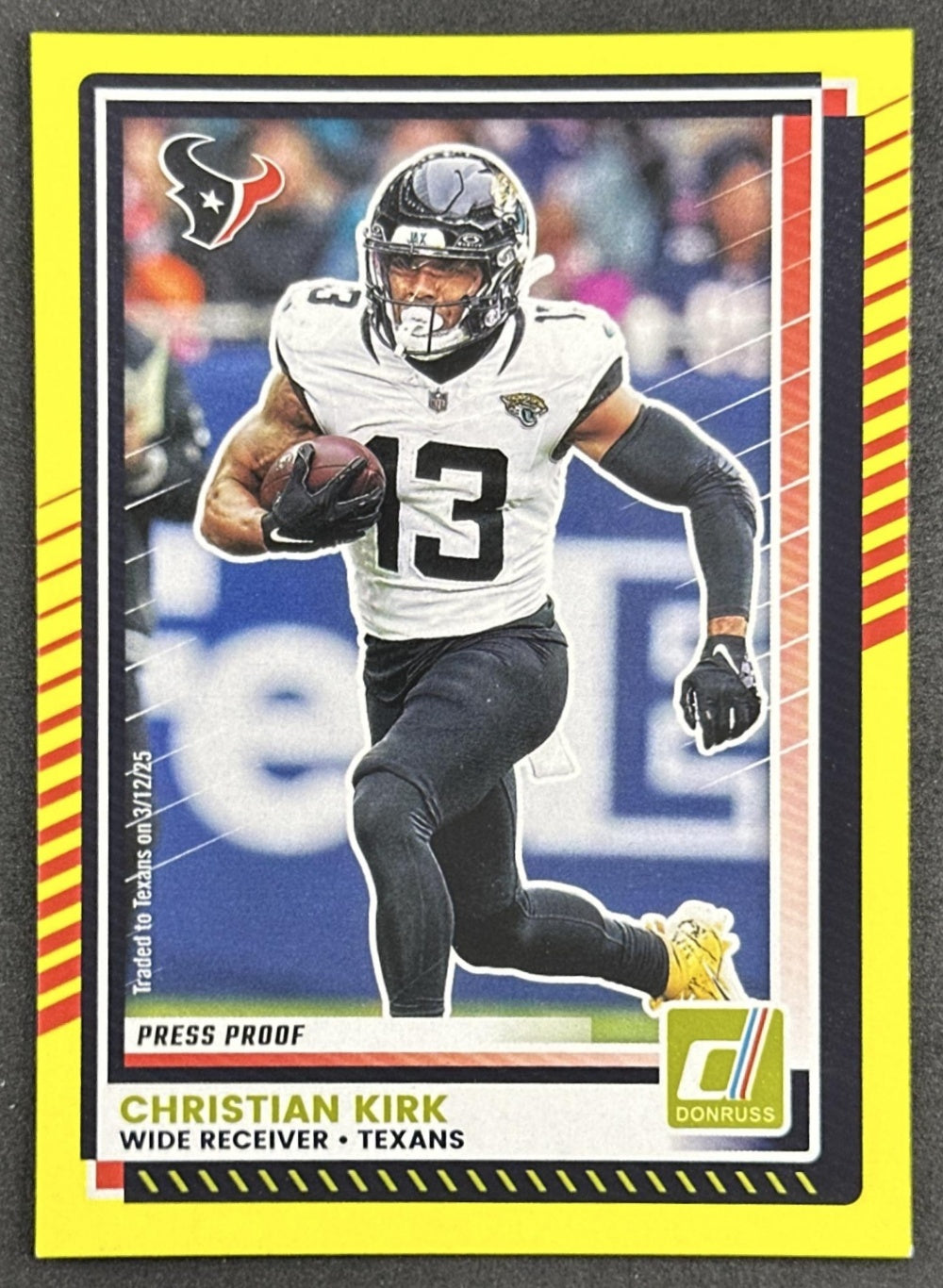 Christian Kirk 2025 Panini Donruss Press Proof Yellow Texans front