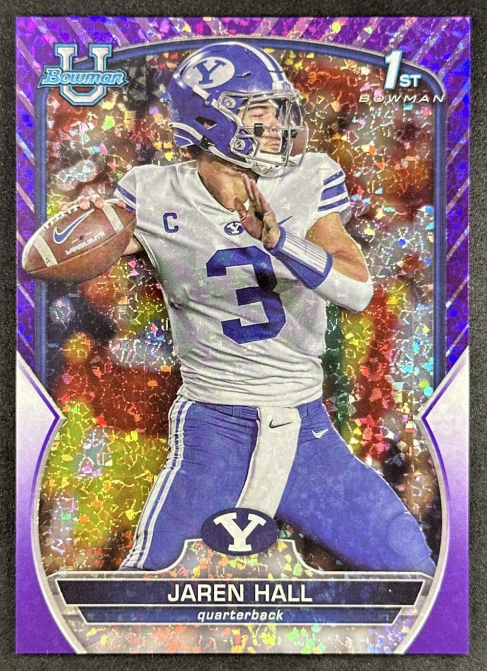 Jaren Hall 2022 Bowman University Chrome Purple Mini Diamond Refractor /399 Sports Trading Card