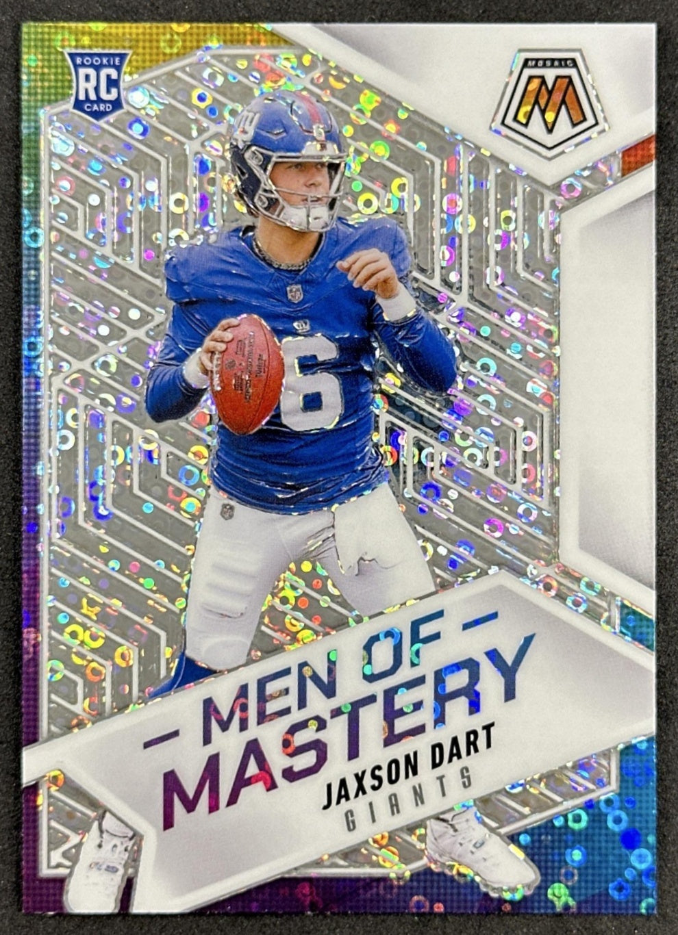 Jaxson Dart 2025 Panini Mosaic Men of Mastery No Huddle Silver Prizm Giants Sports Trading Cards