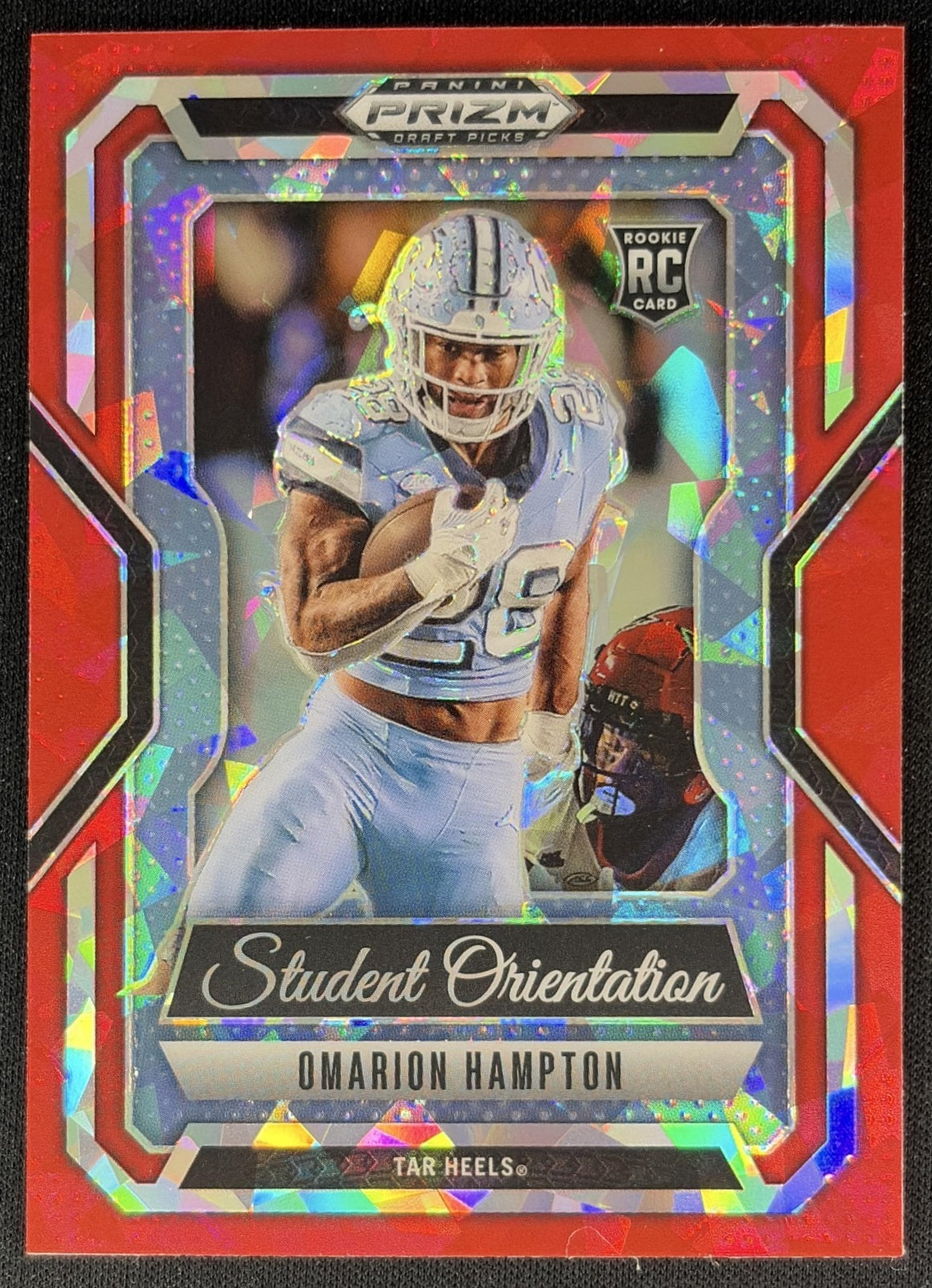 Omarion Hampton 2025 Prizm Draft Picks Student Orientation Red Ice Chargers Front