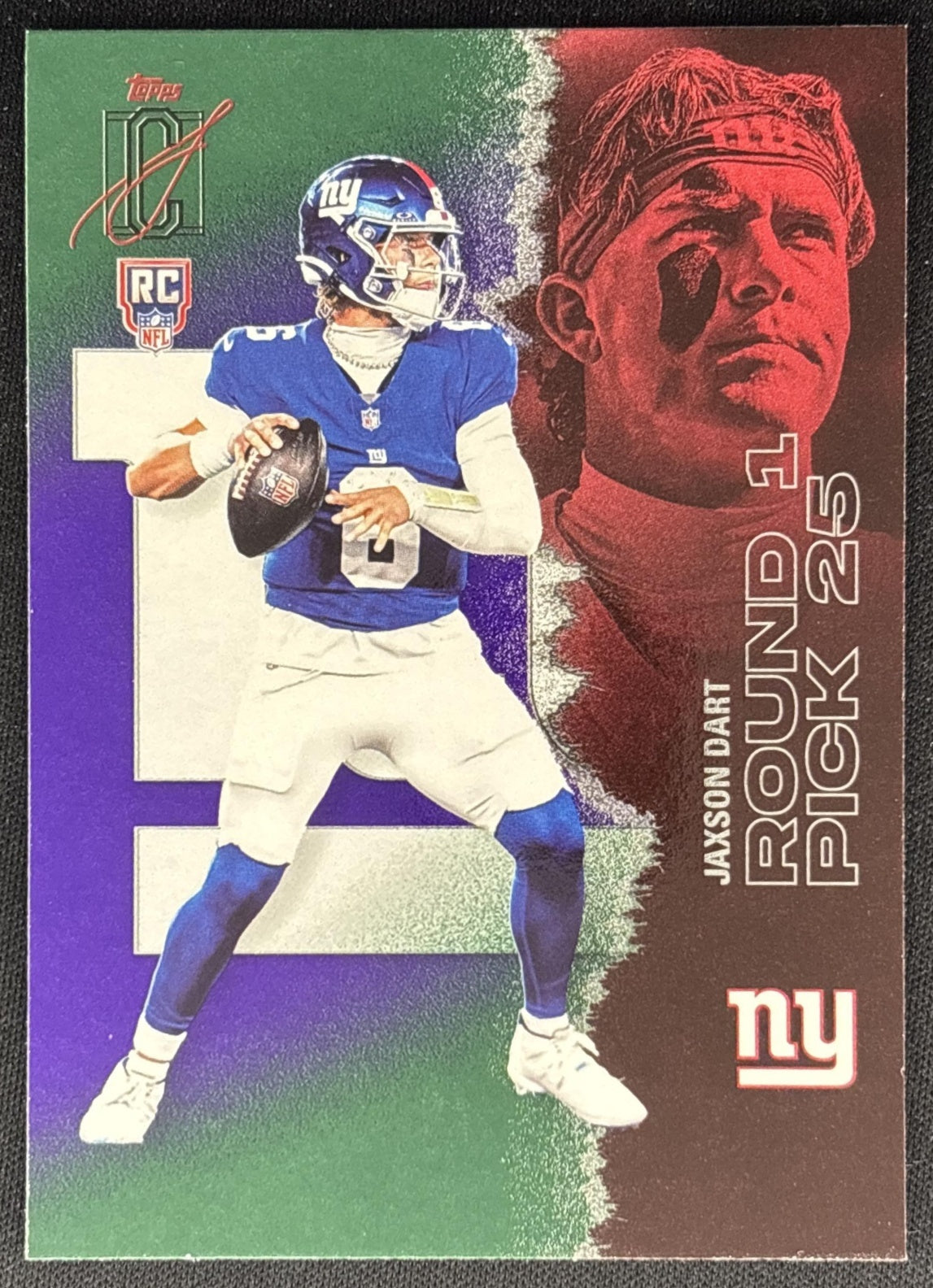 Jaxson Dart 2025 Topps Signature Class Rookie Green & Purple Foil Giants front