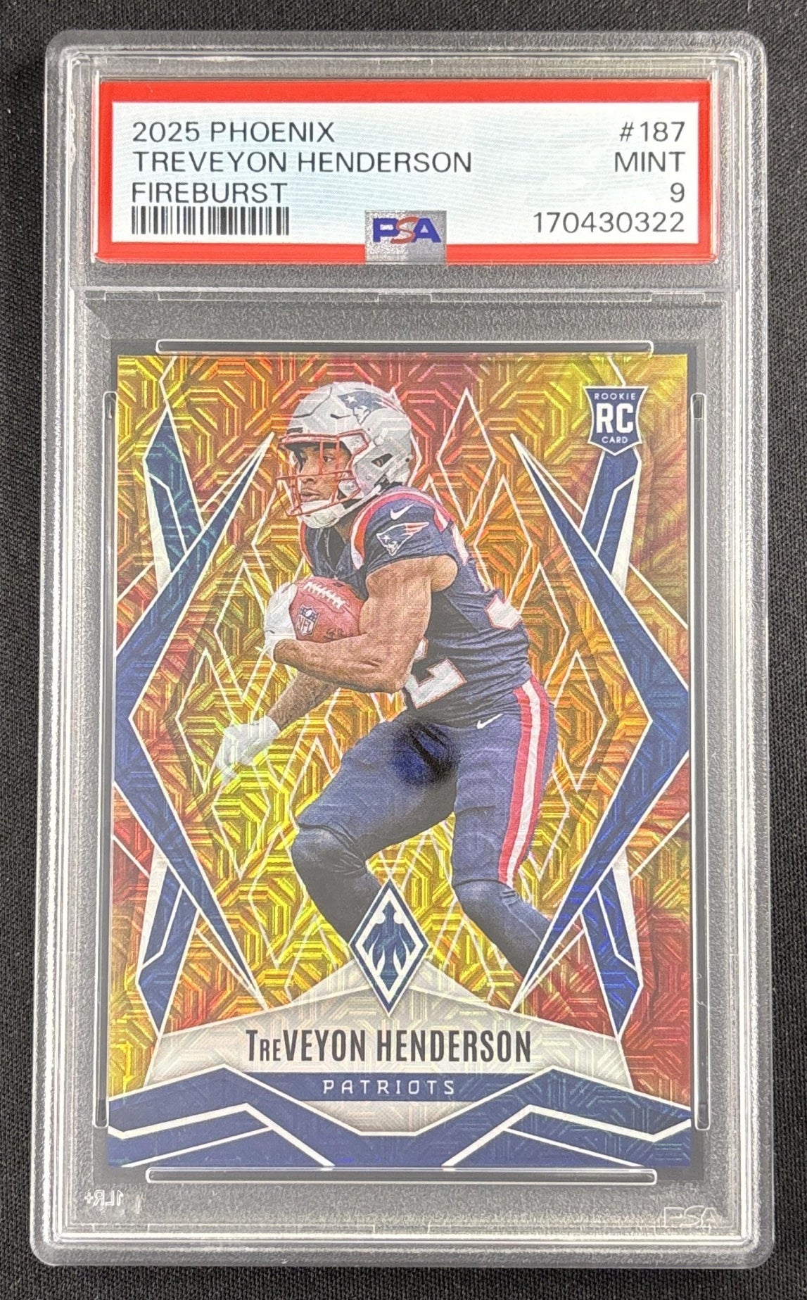 TreVeyon Henderson 2025 Panini Phoenix Fire Burst Prizm /350 PSA 9 Patriots 170430322