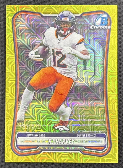 RJ Harvey 2026 Bowman Chrome NFL Yellow Mojo Refractor /275 Broncos Sports Trading Card