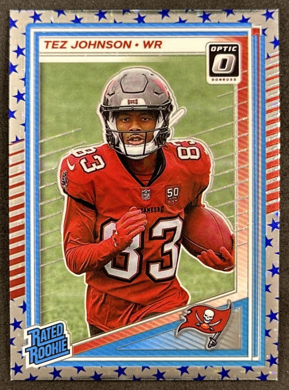 Tez Johnson 2025 Panini Donruss Optic Rated Rookie Stars Prizm Buccaneers front