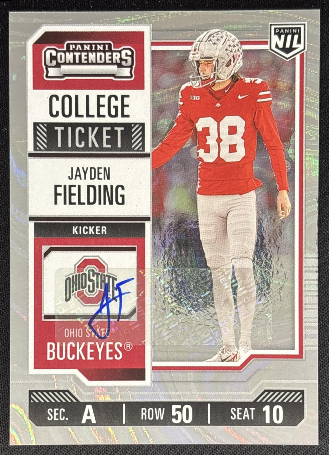 Jayden Fielding 2025 Panini Ohio State University Auto Swirl /199 Buckeyes Sports Trading Card