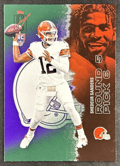 Shedeur Sanders 2025 Topps Signature Class Rookie Green & Purple Foil Browns front