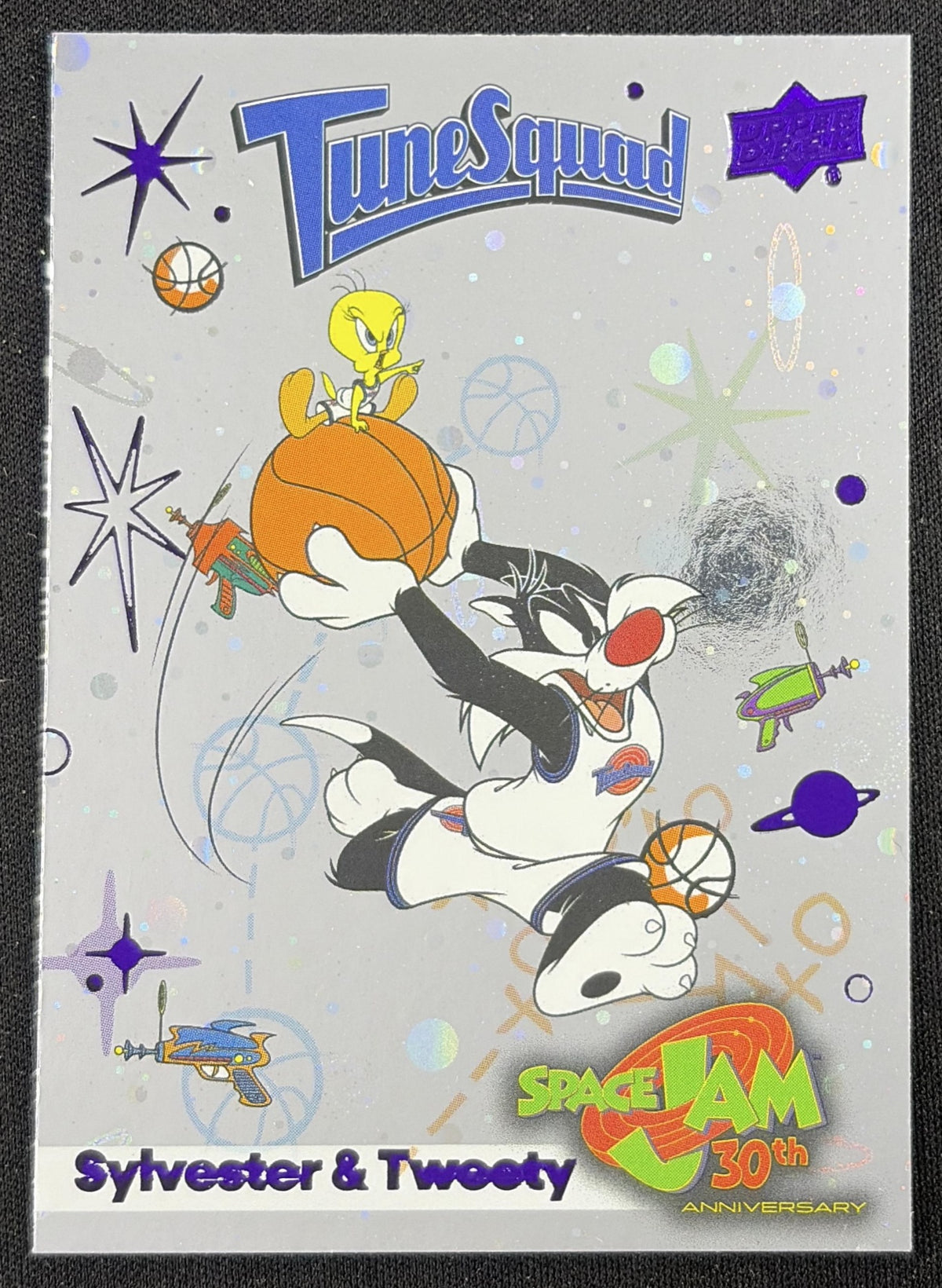 Sylvester & Tweety 2026 Upper Deck Space Jam 30th Anniversary Cosmos Purple Sports Trading Card