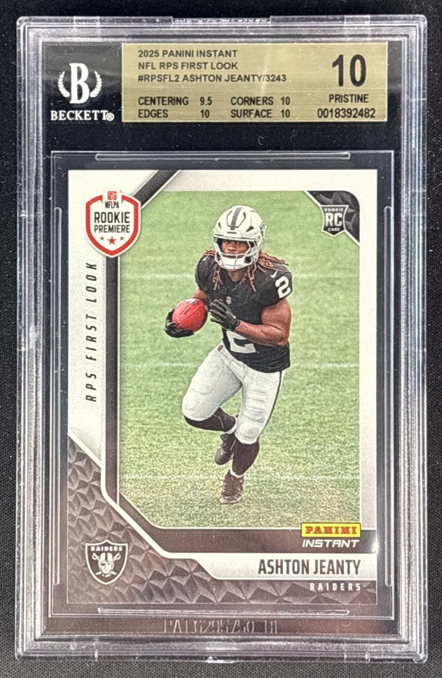 Ashton Jeanty 2025 Panini Instant NFL RPS First Look BGS 10 Raiders Sports Trading Cards