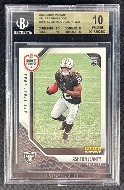 Ashton Jeanty 2025 Panini Instant NFL RPS First Look BGS 10 Raiders Sports Trading Cards