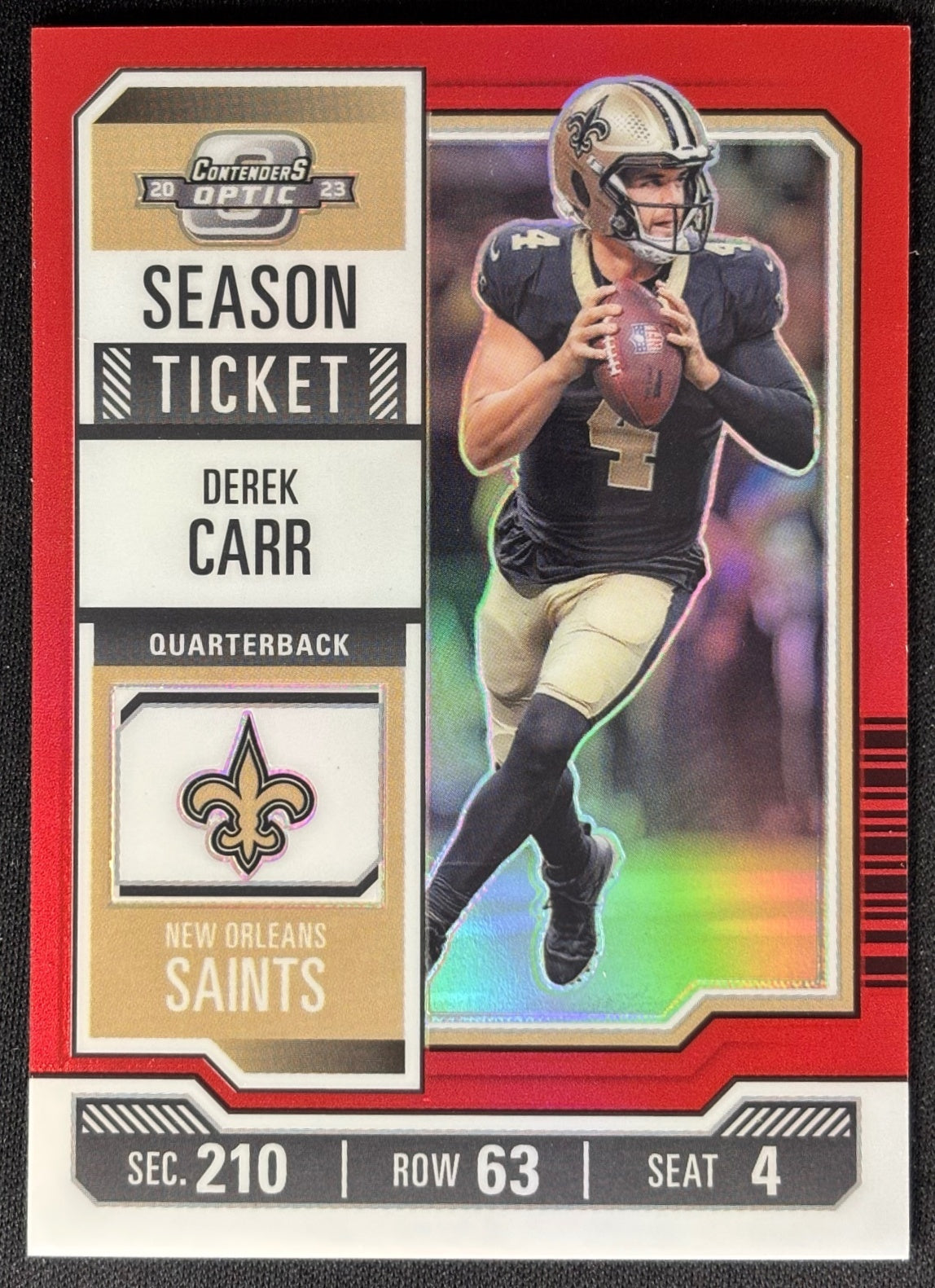 Derek Carr 2023 Contenders Optic Red /175 Saints - Front